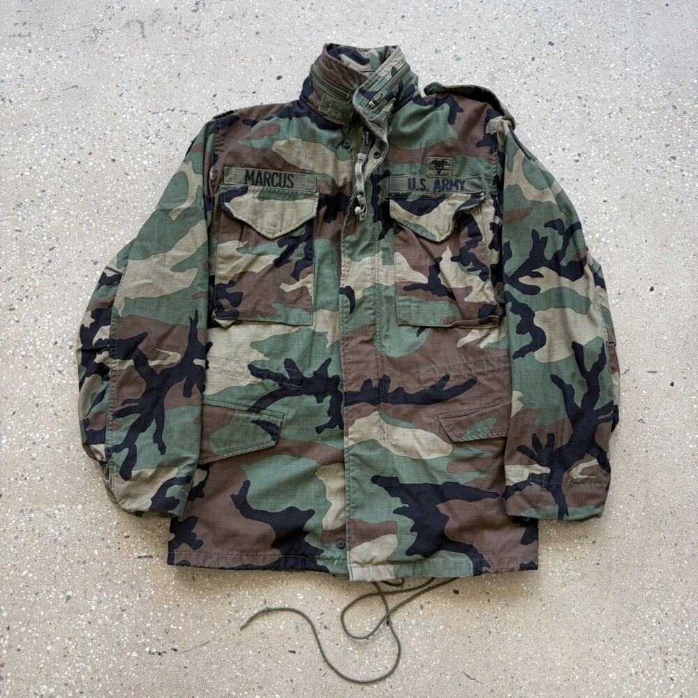 Vintage 80s Army M-65 Camo Military Green Field Jacket